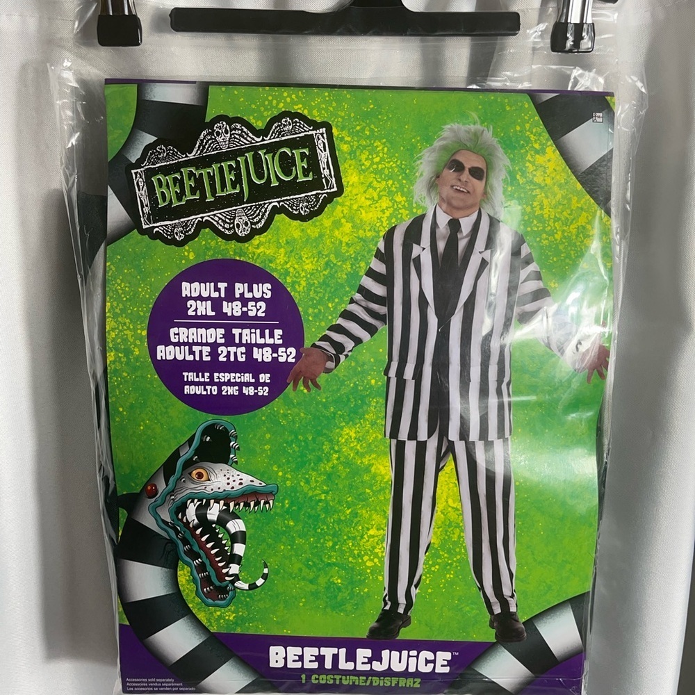 Beetlejuice Men's Adult Halloween Costume Suit Size 2XL Fits 48-52 2PCS NWT